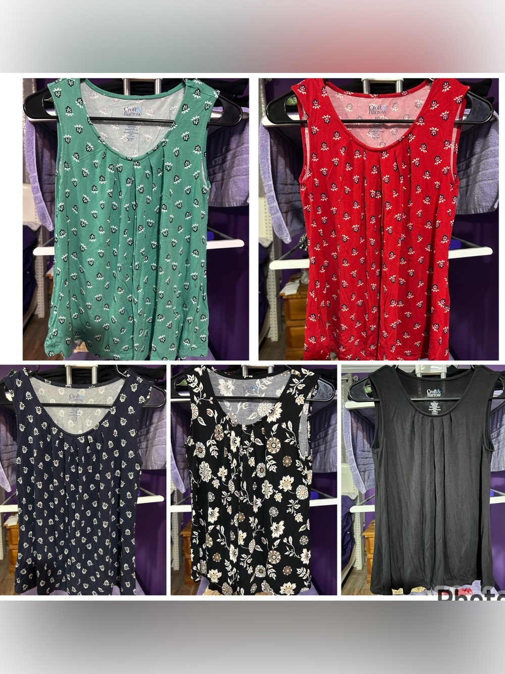 Lot of 5 Croft & Barrow Petite XS Scoop Neck Pleated Tank Top Summer Basics